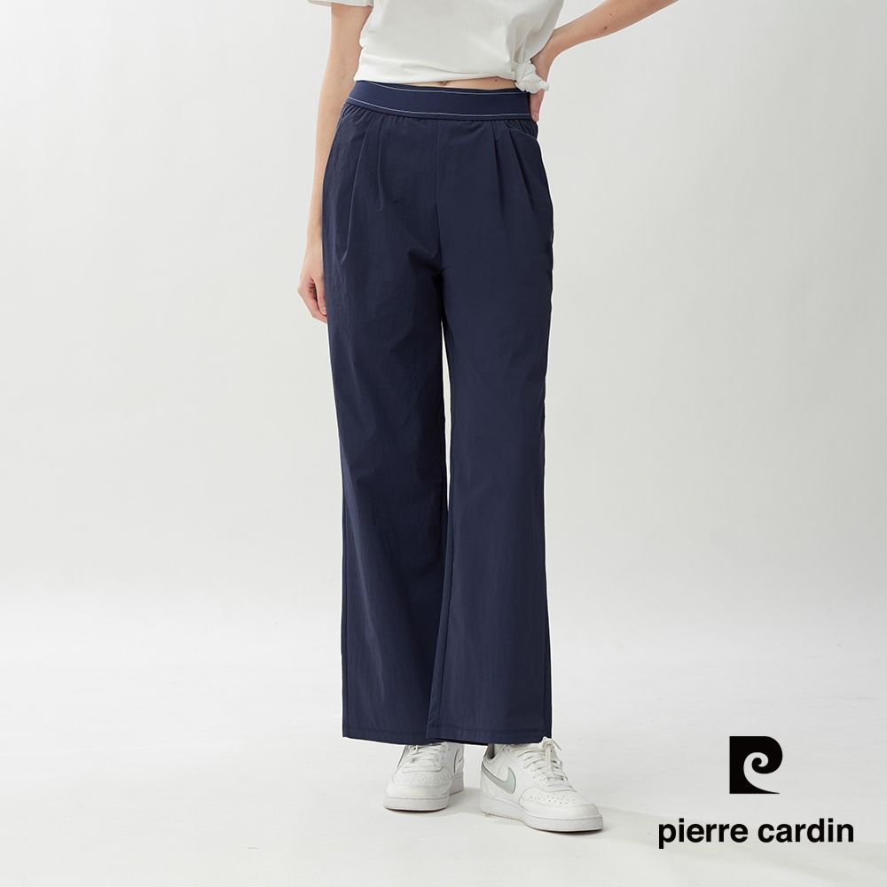 pierre cardin 皮爾卡登 網路獨家 女款 輕盈涼感彈力寬版休閒褲(三色任選) (丈青色系)