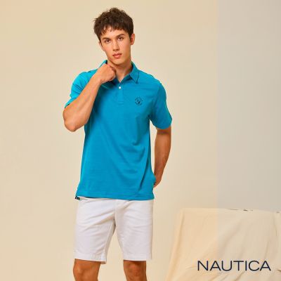 Nautica 官方旗艦 男裝  經典徽章吸濕速乾短袖POLO衫-藍色