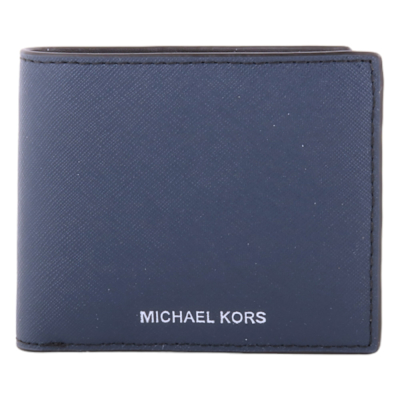 MICHAEL KORS 烙印銀字素面防刮皮革零錢袋短夾(海軍藍)