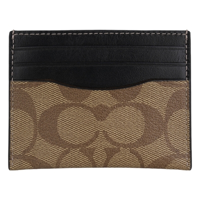 COACH 防刮撞色 PVC LOGO名片卡夾(卡其x黑)