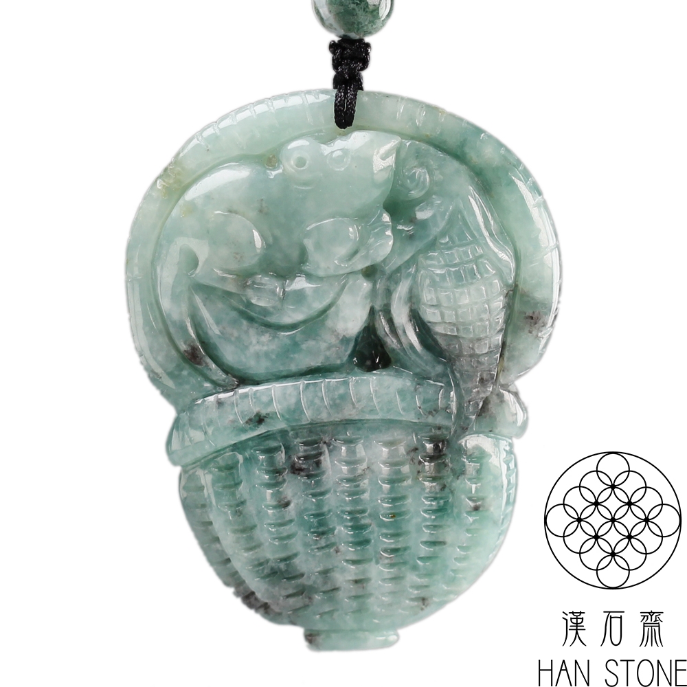 如意  玉石 漢石齋】天然A貨飄花種翡翠錢鼠如意玉珮吊墜(43*57*12mm) | 漢石齋