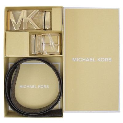 MICHAEL KORS MK雙皮帶頭雙面皮帶禮盒組(咖/金釦)
