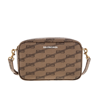 BALENCIAGA巴黎世家 BALENCIAGA 巴黎世家 新款米棕色 BB Monogram 塗層帆布標誌性小號相機斜背包