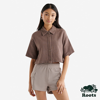 Roots女裝- ISLA COTTON GAUZE 短袖襯衫-巧克力色