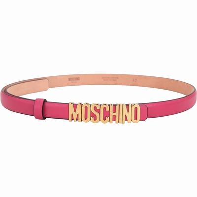 MOSCHINO 拋光金字母光滑小牛皮細版腰帶(桃紅)