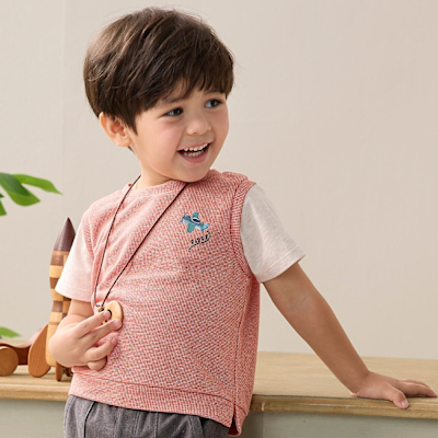 PIPPY 假兩件跳色圓領棉質上衣 橘-100