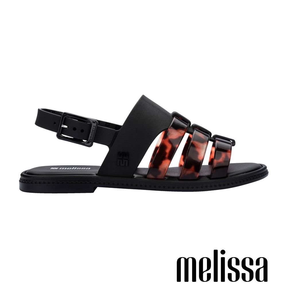 Melissa-撞色後調節T字羅馬涼鞋-黑色