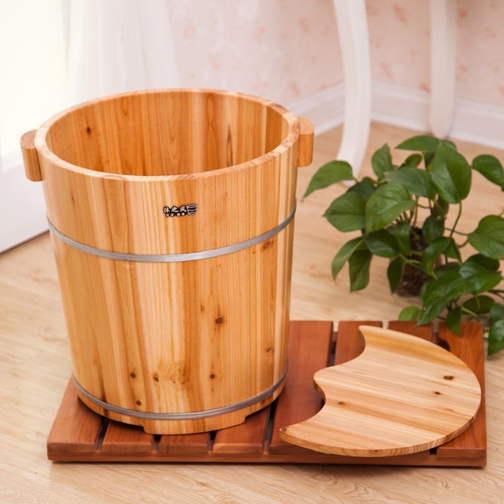 小倉Ogula】泡腳桶木桶洗腳桶桶身高40cm帶蓋+滾輪足浴桶泡腳盆木