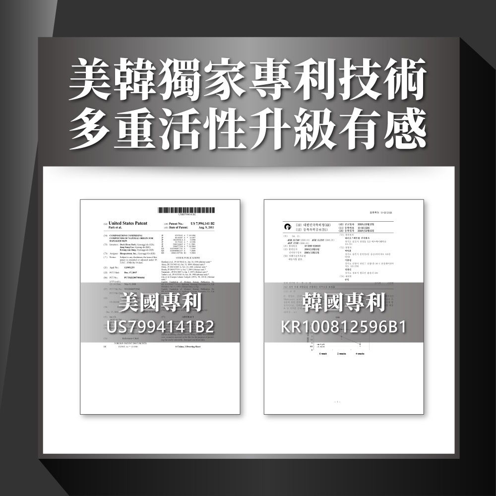美韓獨家專利技術多重活性升級有感 United State Patent   79441 B2     9,           , 美國專利US7994141B21     s韓國專利KR100812596B1