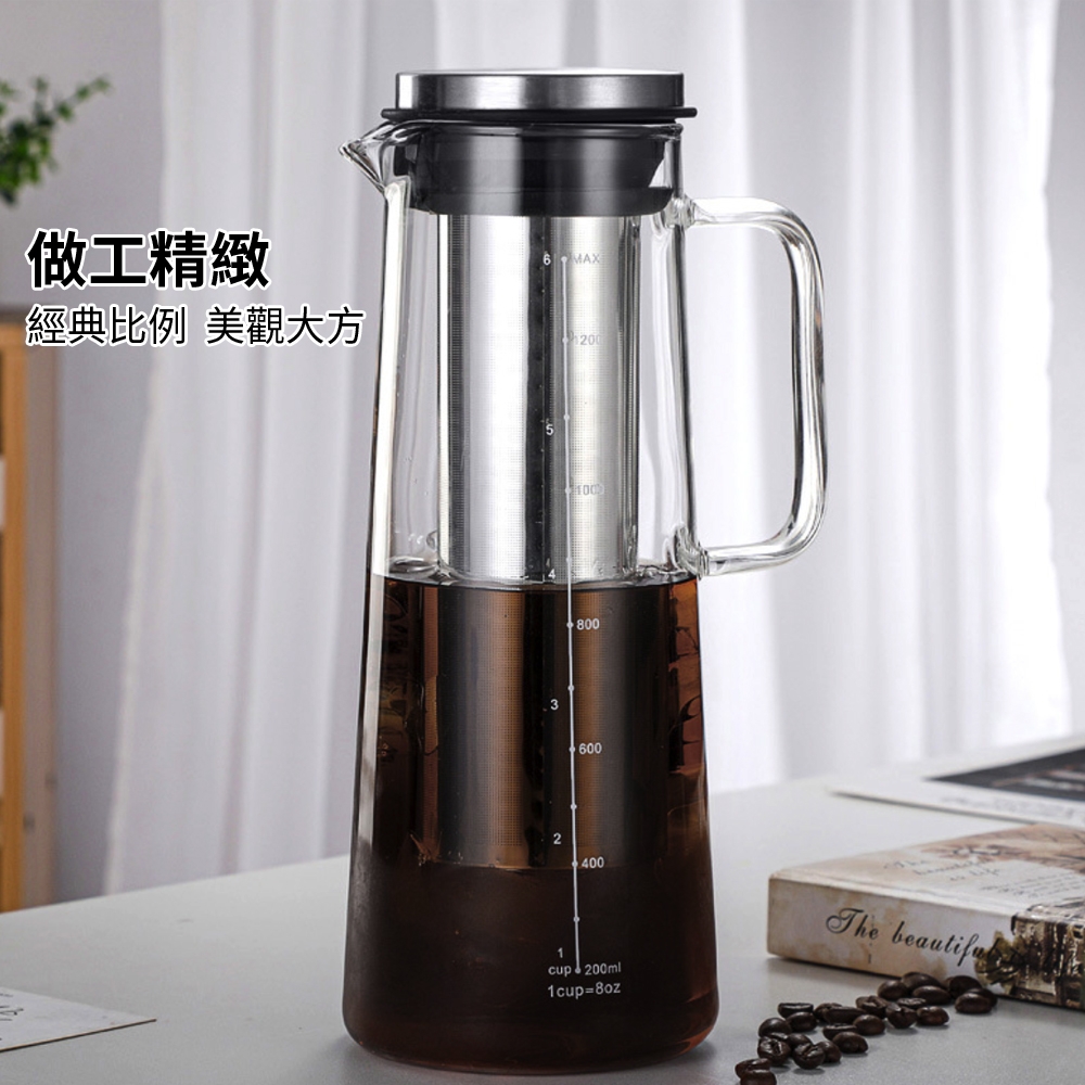 樂豐生活大容量玻璃冷萃咖啡茶壺1400ml 冷萃壺冷泡壺咖啡玻璃壺泡茶壺