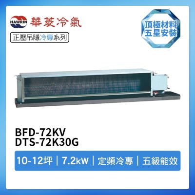 【HAWRIN 華菱】R32定頻冷專10-12坪正壓吊隱埋入式冷氣BFD-72KV/DTS-72K30G(首創頂極材料安裝)
