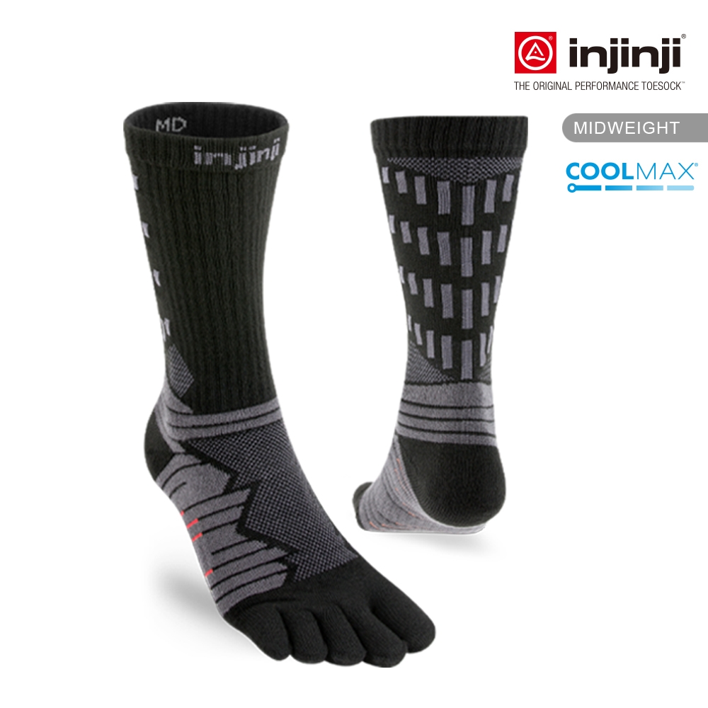 injinji Ultra Run 終極系列五趾中筒襪(碳黑)- NAA6795|避震緩衝 路跑 慢跑長跑 馬拉松襪 (碳黑)