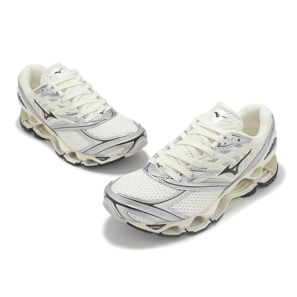 純銀和光 Mizuno 休閒鞋Wave Prophecy LS 男鞋女鞋米白銀黑拼接彈力復古