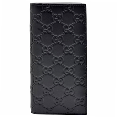 GUCCI 經典Signature系列GG壓紋牛皮摺疊直立長夾(黑色)