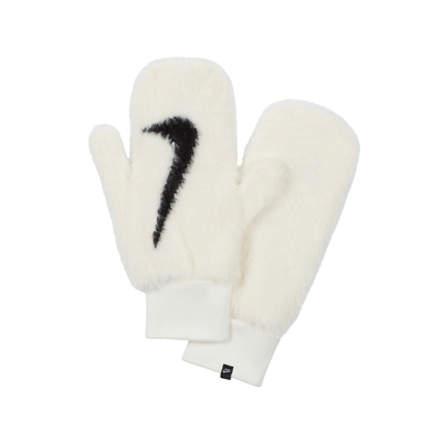 Nike 手套 Plush Knit Mittens 男女款 白 黑 毛絨絨 大勾 保暖 針織 N1008868-110
