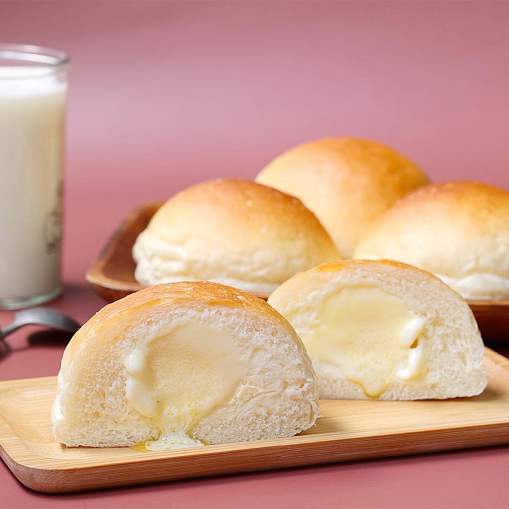任選-美食村 初鹿鮮奶-雙餡爆漿餐包(500G±5%/盒)