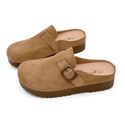 Robinlo 柔步生活麂皮勃肯拖鞋｜真皮乳膠墊X寬楦頭等艙 懶人女鞋 KAIA 焦糖