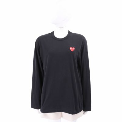 川久保玲 COMME des GARCONS PLAY 紅愛心刺繡補丁黑色長袖純棉T恤 TEE