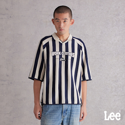 Lee 男款 季節性版型 足球風條紋連袖TEE 兩色
