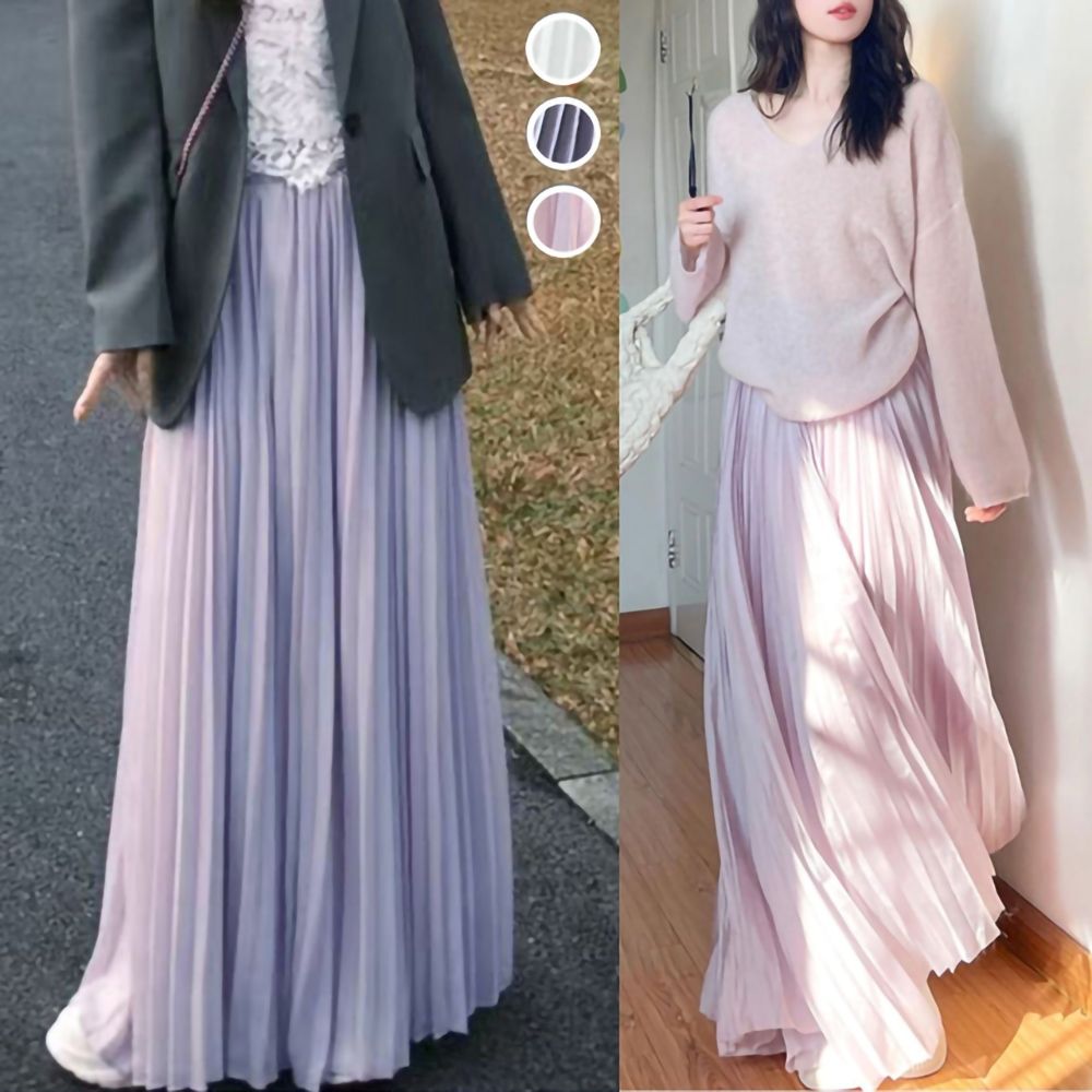 [韓國K.W.]現貨韓國空運法式大碼新款度假超長裙(小香風/韓國製/大擺裙) (紫色)