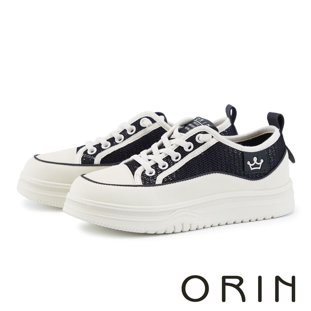 ORIN 質感系異材拼接免綁帶平底休閒鞋 黑色