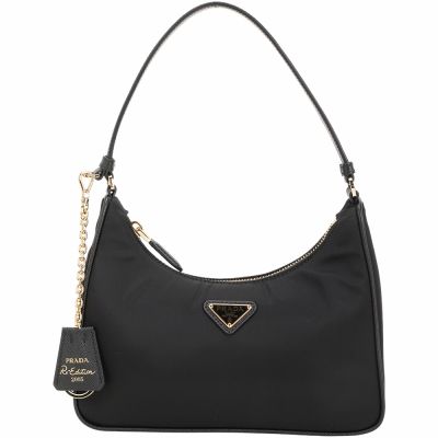 PRADA 普拉達 Re-Edition 2005 金屬鍊吊飾 Re-Nylon三角牌尼龍單肩包(黑色)