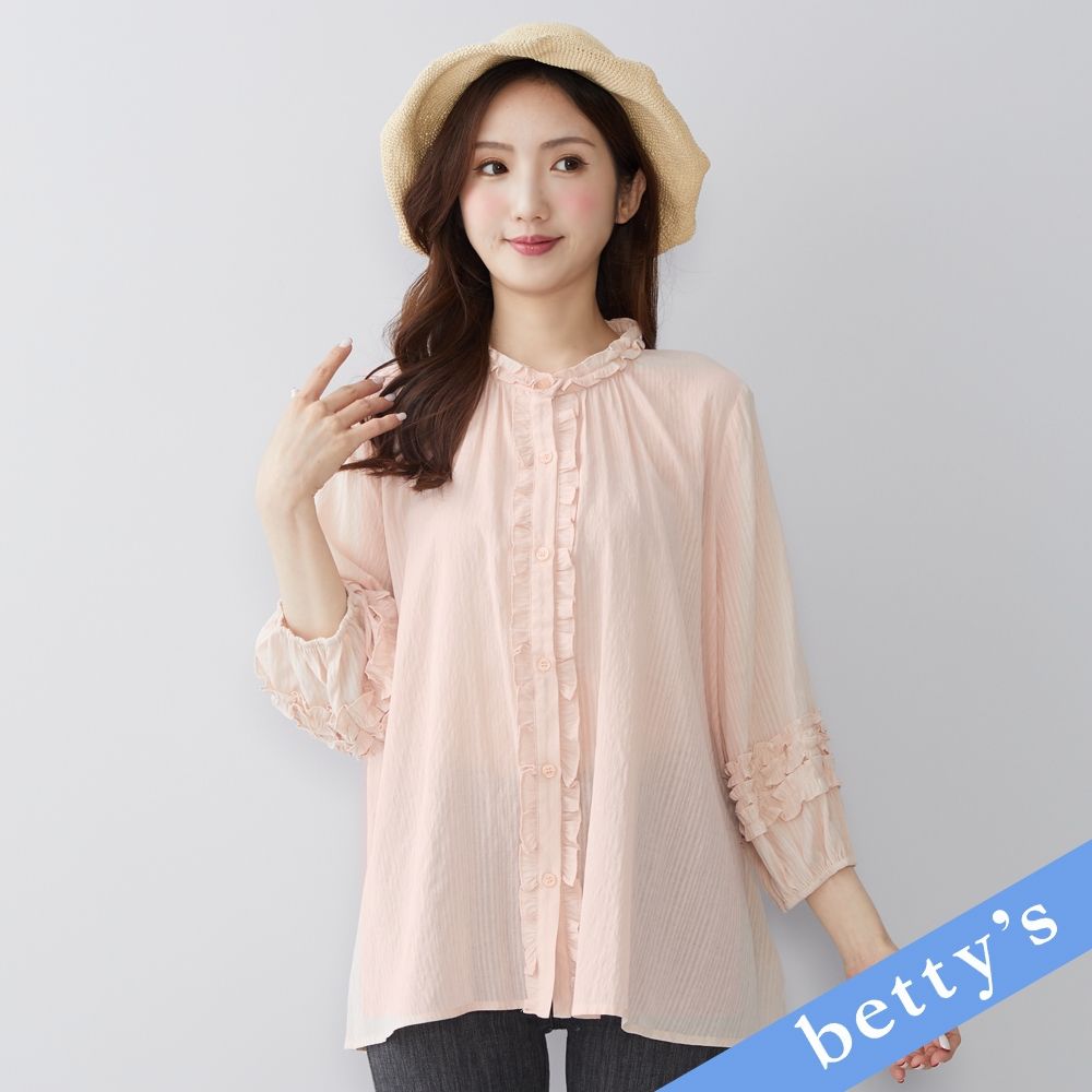 betty’s貝蒂思　荷葉邊小立領長袖襯衫(粉色) (粉色)