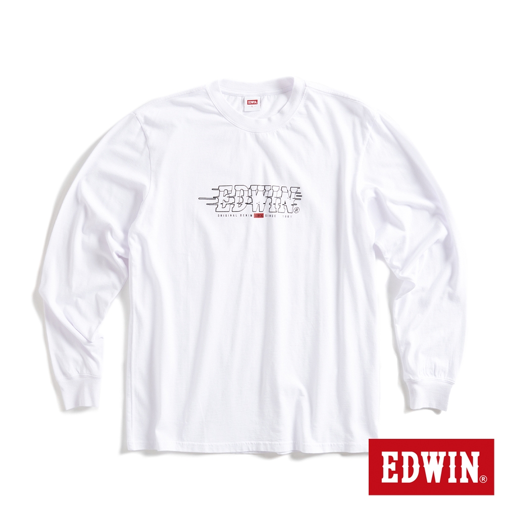 EDWIN 男裝 網路獨家 速度感LOGO長袖T恤-白色