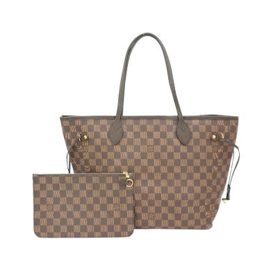 LOUIS VUITTON路易威登 Louis Vuitton LV路易威登 Neverfull MM 棋盤格帆布手提肩背托特包-(N41358-咖)