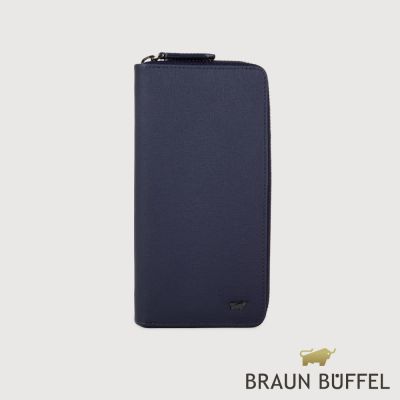 【BRAUN BUFFEL 德國小金牛】台灣總代理 維克多-E 8卡拉鍊長夾-深藍/BF570-601-DB