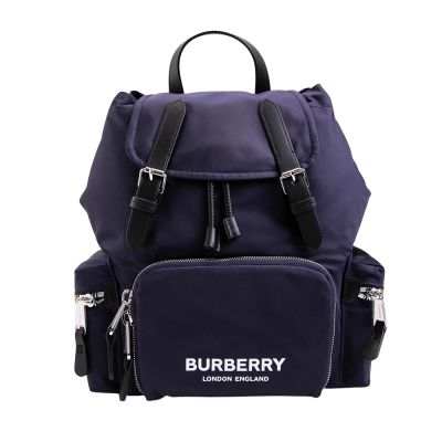 BURBERRY The Rucksack軍旅中型白字LOGO尼龍後背包(深藍)