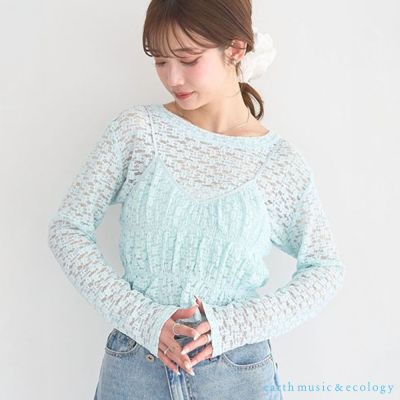 〈earth music〉【SET ITEM】鏤空蕾絲圓領上衣+V領吊帶背心