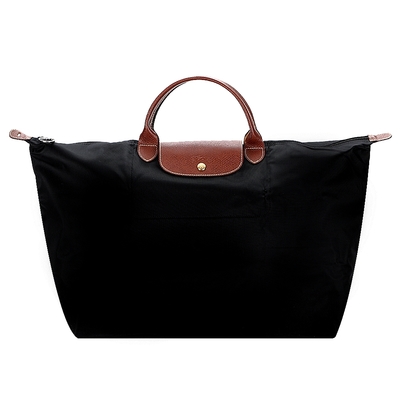 LONGCHAMP LE PLIAGE系列短把再生尼龍摺疊水餃旅行袋(大/黑)