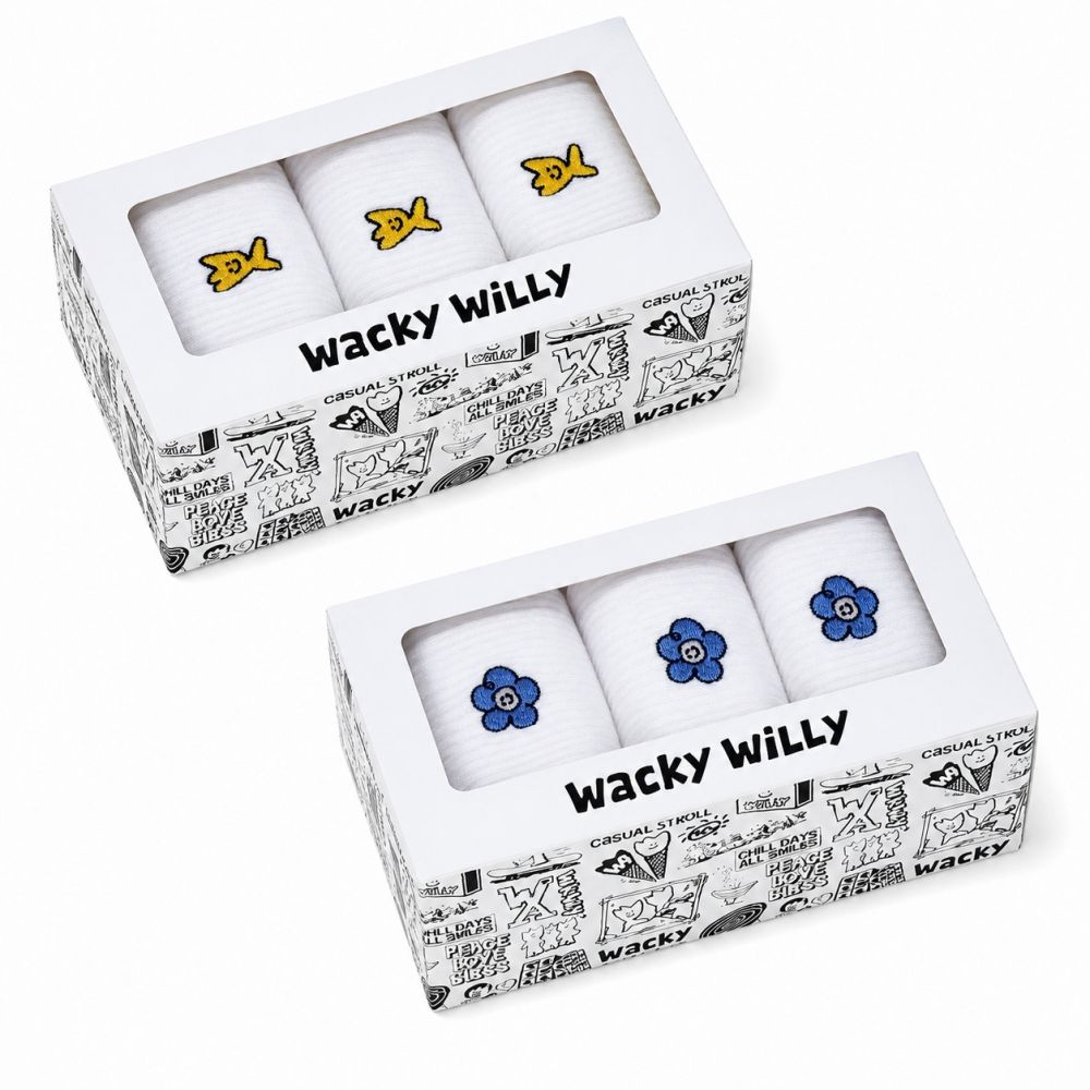 韓國Wacky Willy 經典刺繡長襪禮盒｜三雙入