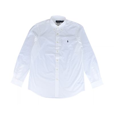 POLO RALPH LAUREN 騎士小馬刺繡LOGO棉質長袖襯衫(男款/白)