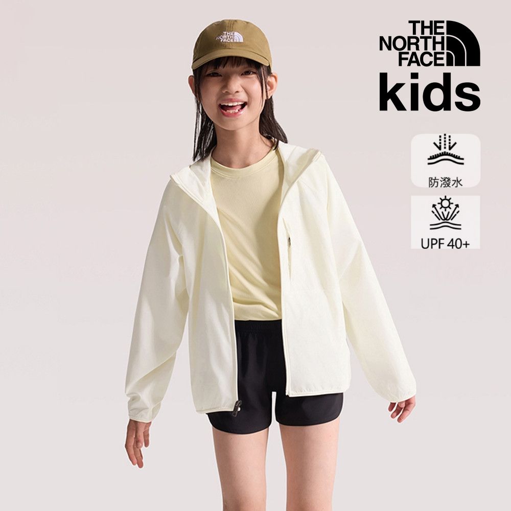 【The North Face 官方旗艦】北面兒童米白色DWR防潑水防曬連帽外套｜8F87QLI 抗UV