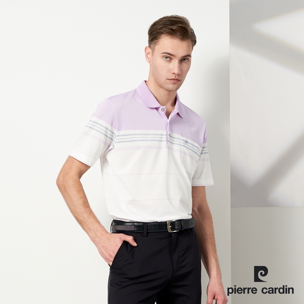 pierre cardin 皮爾卡登 男款 TOP定位橫條短袖POLO衫-紫色(5237293-25)