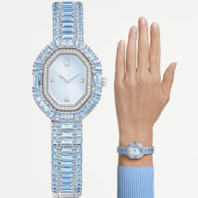 SWAROVSKI 施華洛世奇 Matrix 奢華八角手鐲式手錶 女錶 周年慶獻禮 送禮推薦-藍/30x25mm 5739632