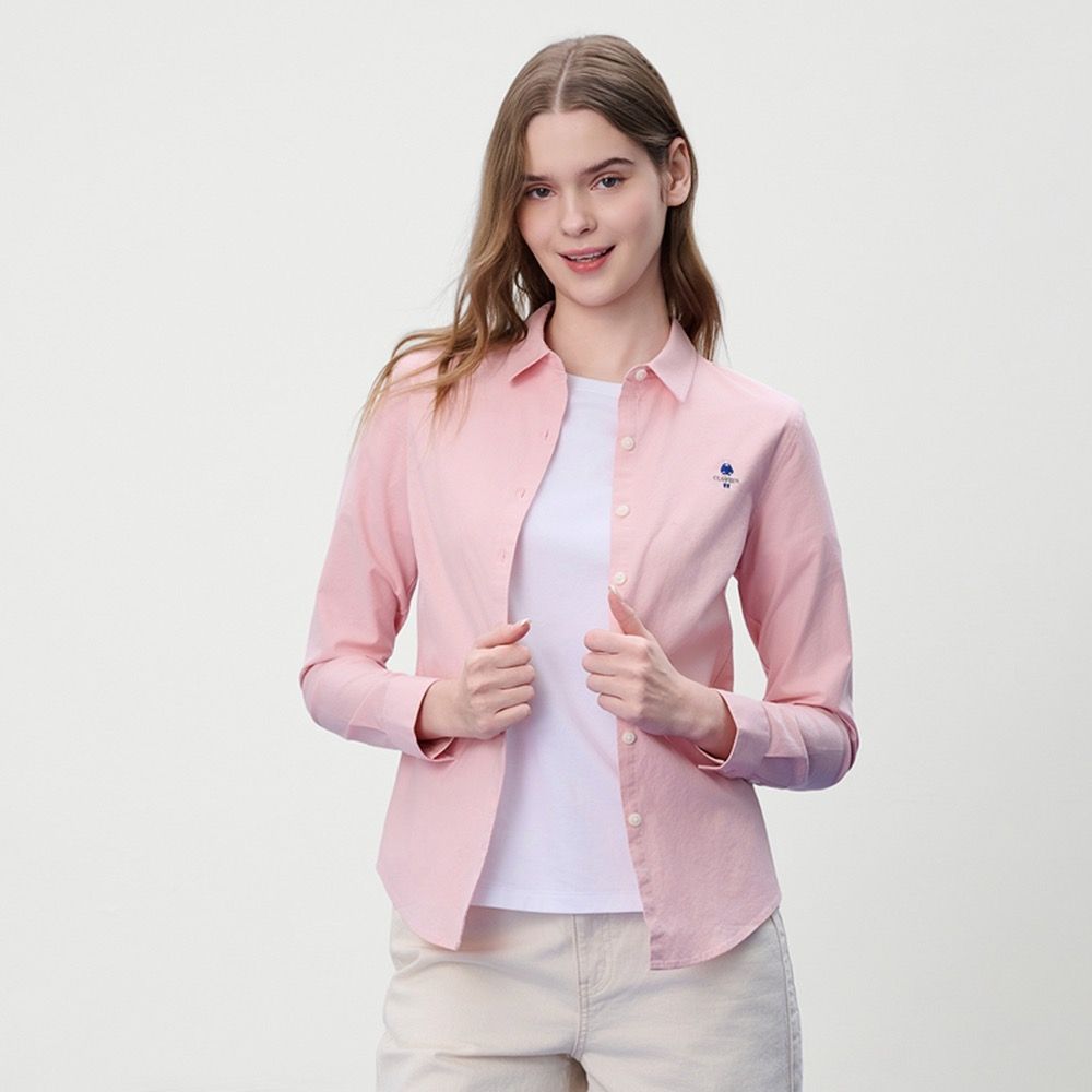 GIORDANO 女裝萊卡彈力修身牛津紡襯衫 Horse to Success系列【多色任選】 (37 桃皮粉紅)