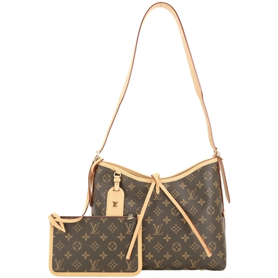 LOUIS VUITTON路易威登 Louis Vuitton LV路易威登 M46203 CarryAll PM 老花帆布肩背包(附萬用包/咖啡色)