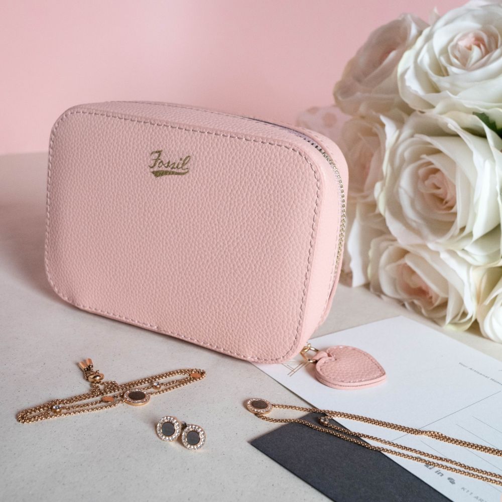 FOSSIL LOGAN 真皮系列RFID拉鍊零錢袋長夾-無花果紫紅色SL7928503 長