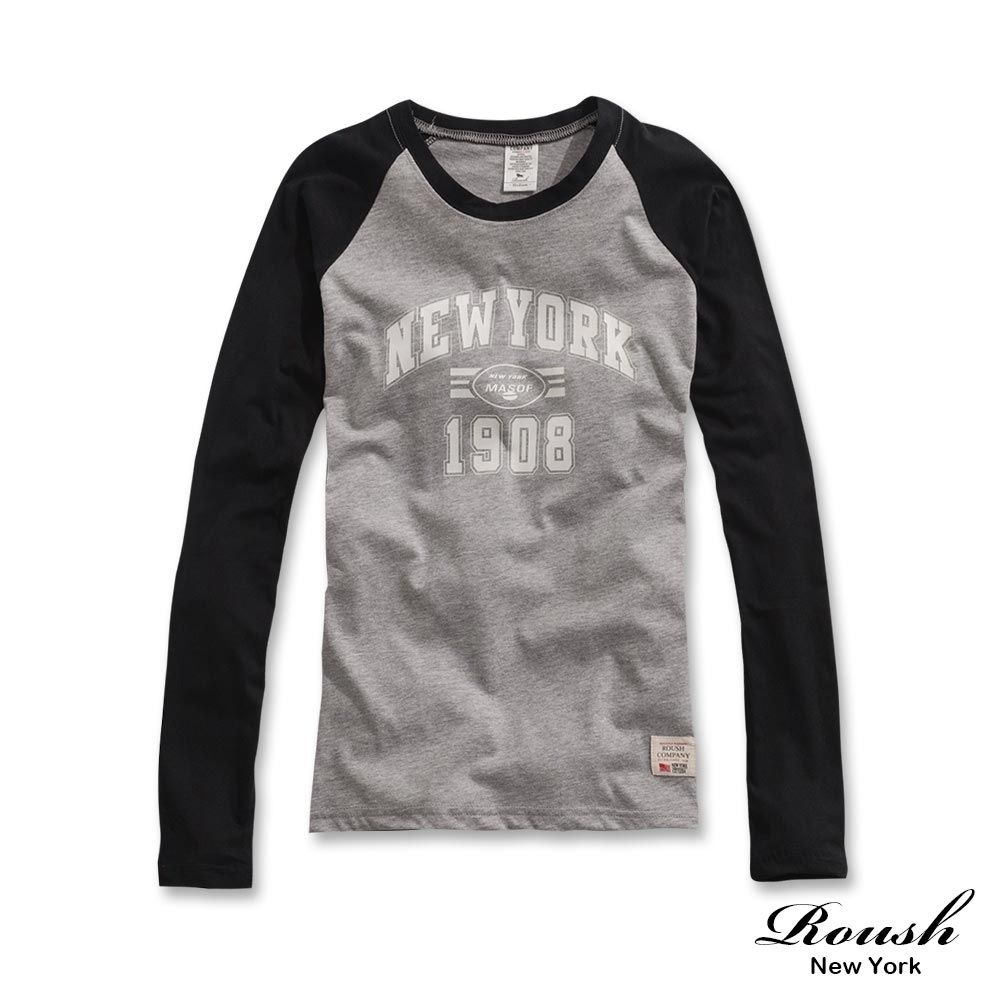 Roush 女生NEW YORK拉克蘭袖長Tee(2511680) (灰x黑)