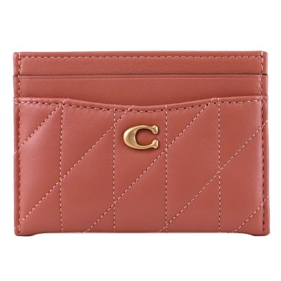 COACH 經典LOGO絎縫皮革隨身卡夾/證件夾(深桃)