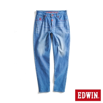 EDWIN 男裝 大師系列 JERSEYS迦績 口袋印花超彈性錐形牛仔褲-拔洗藍