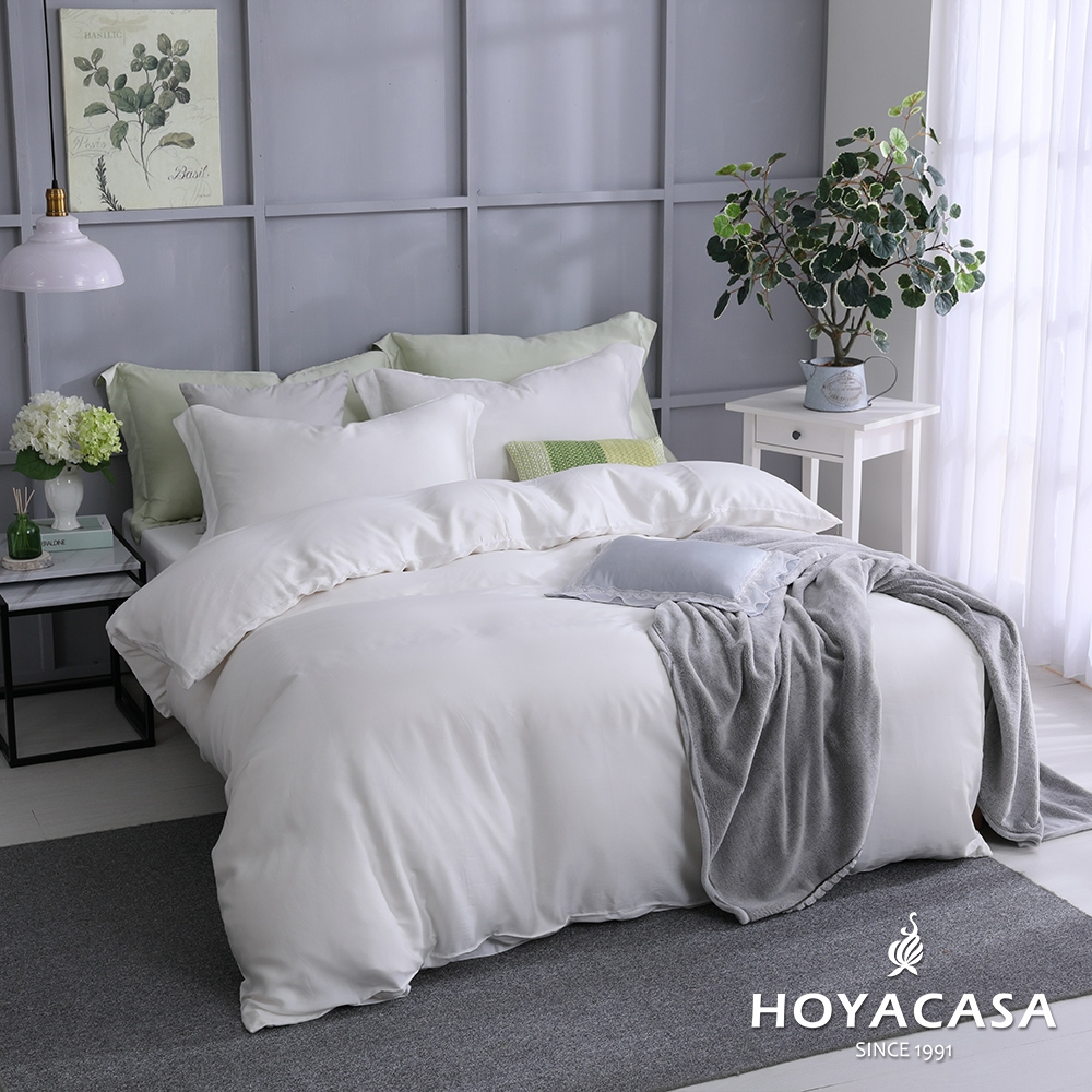 HOYACASA 300織萊賽爾天絲薄被套床包四件組-多款任選(雙人/加大均一價) (碧砂白)