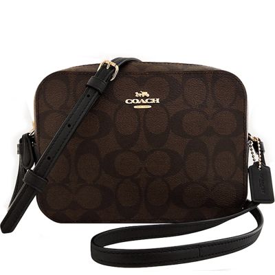 COACH 巧克力色大C PVC方形斜背相機包