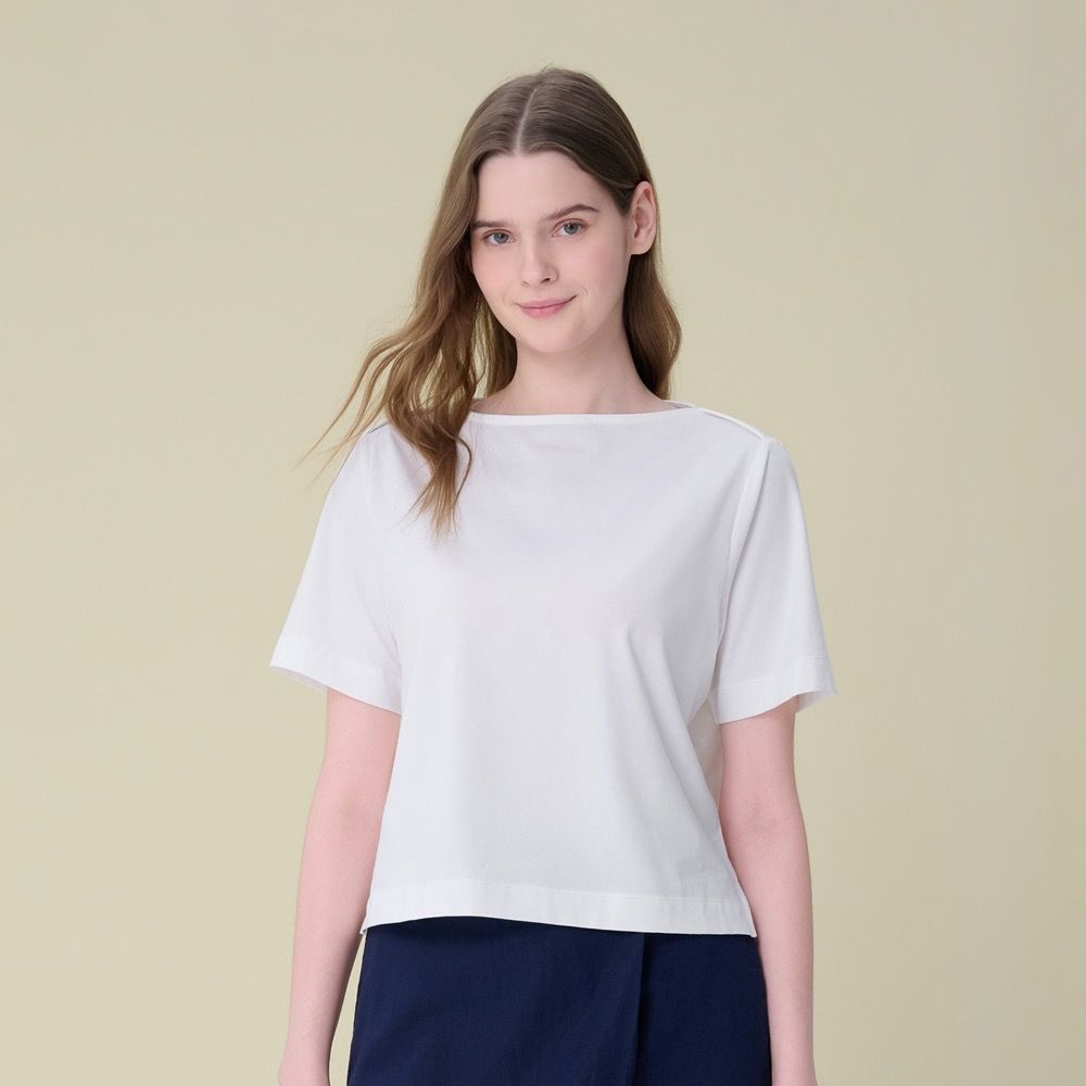 GIORDANO 女裝長絨棉一字領短袖T恤 Endless Summer系列 (02 皎白)