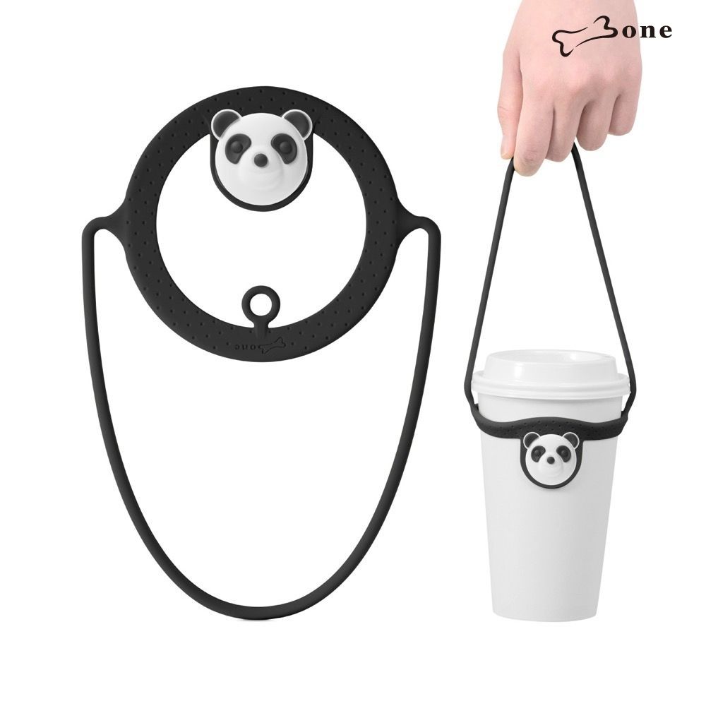 【Bone 蹦克】(兩入組) 角色環保杯綁 飲料提袋 環保矽膠飲料袋 (貓熊胖達)