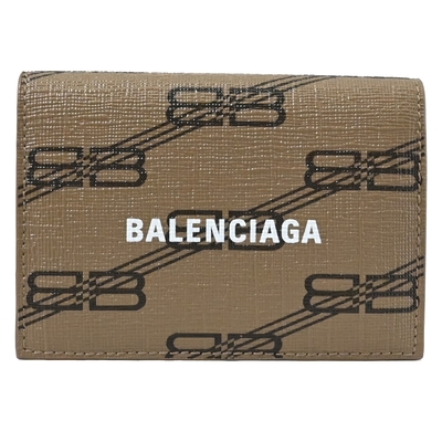 BALENCIAGA巴黎世家 BALENCIAGA 巴黎世家 BB Monogram 滿版LOGO印花三折式零錢小短夾(淺褐色)