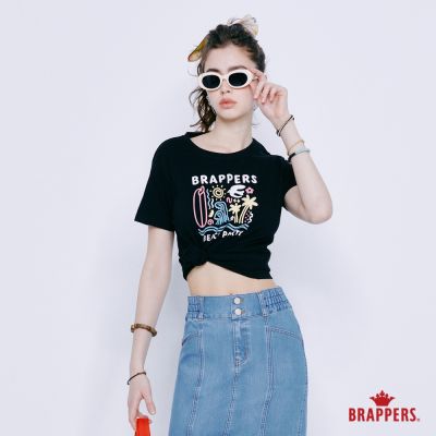 BRAPPERS 女款 夏日海灘派對印花T-黑
